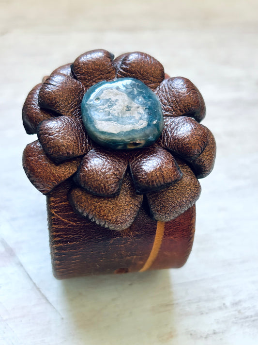 Handmade Reclaimed Leather Flower Bracelet