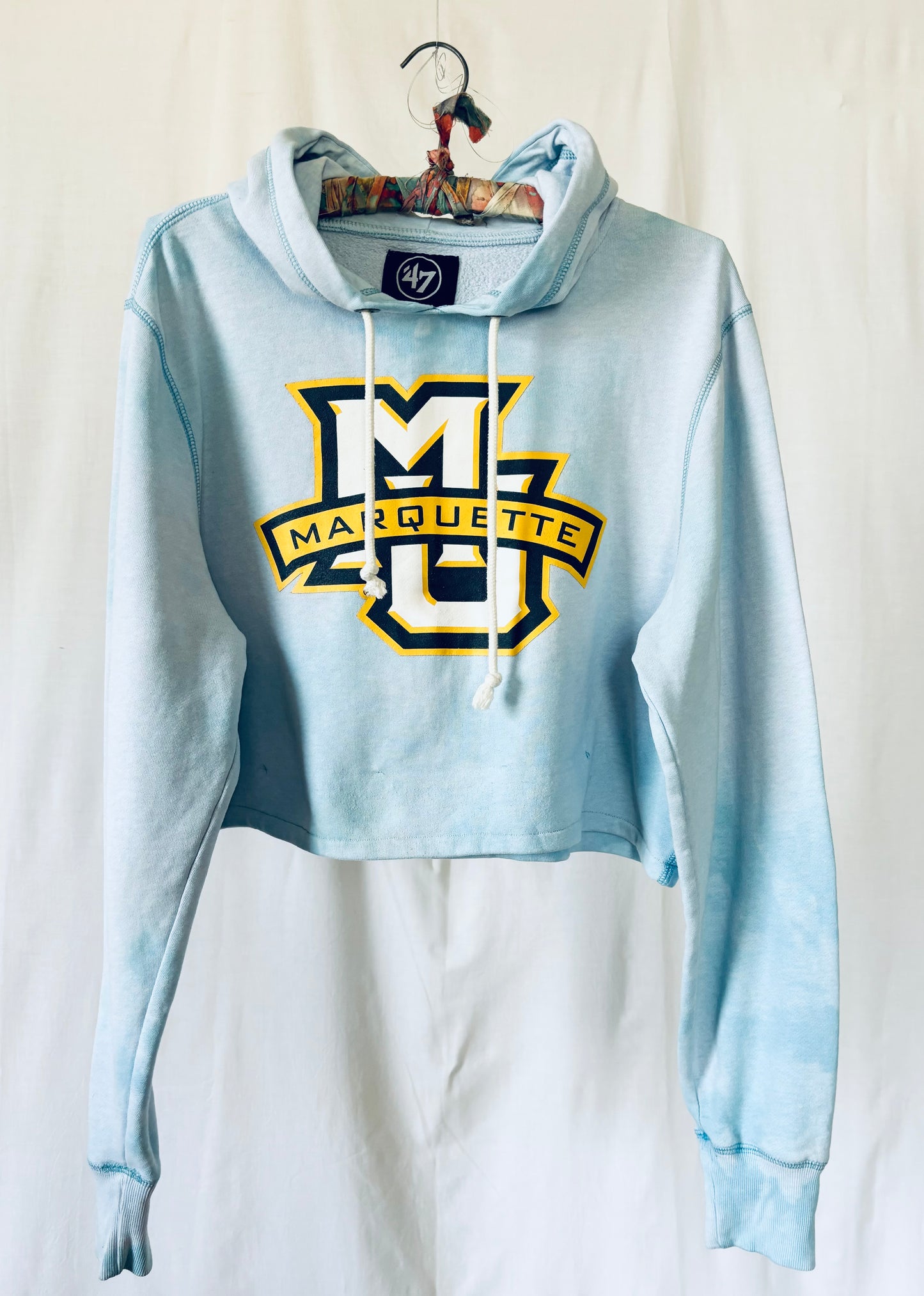 Reworked Retro Marquette University Cropped & Distressed Hoodie