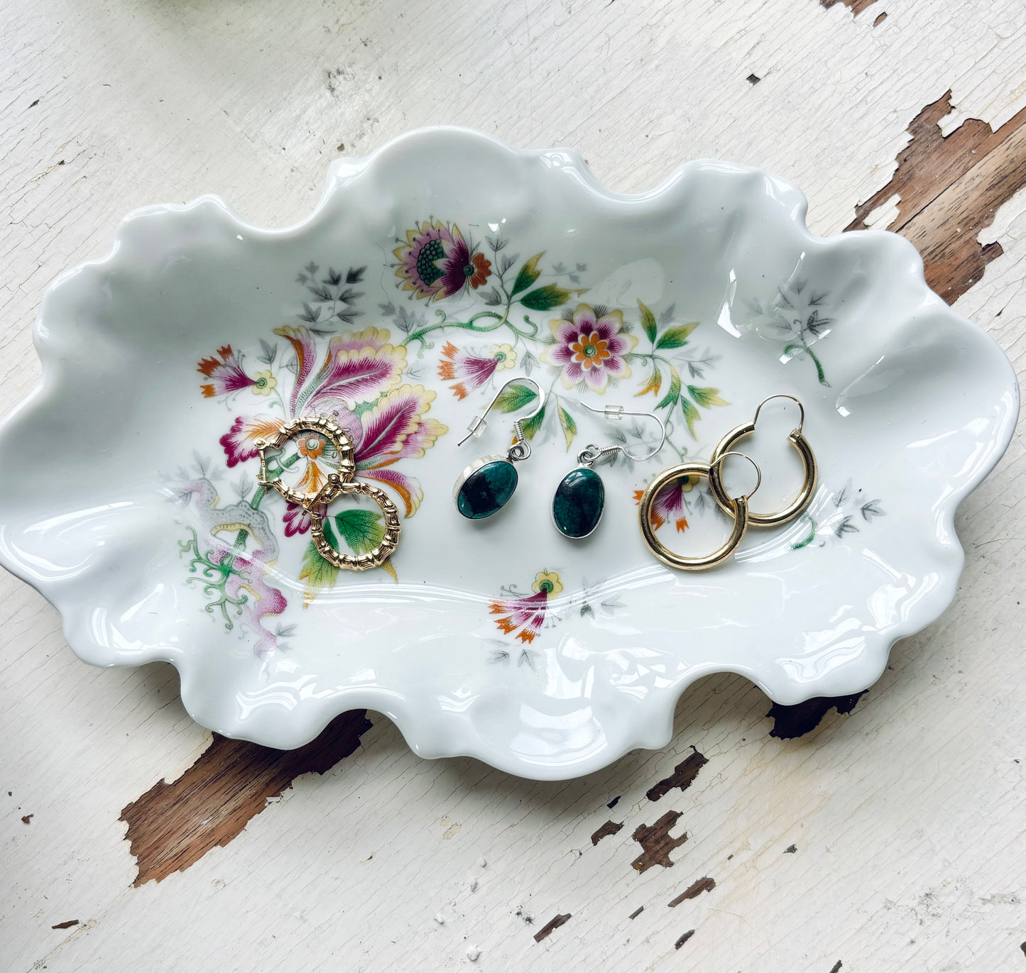 Vintage LIMOGES FRANCE Collectable Iris floral trinket dish Tray