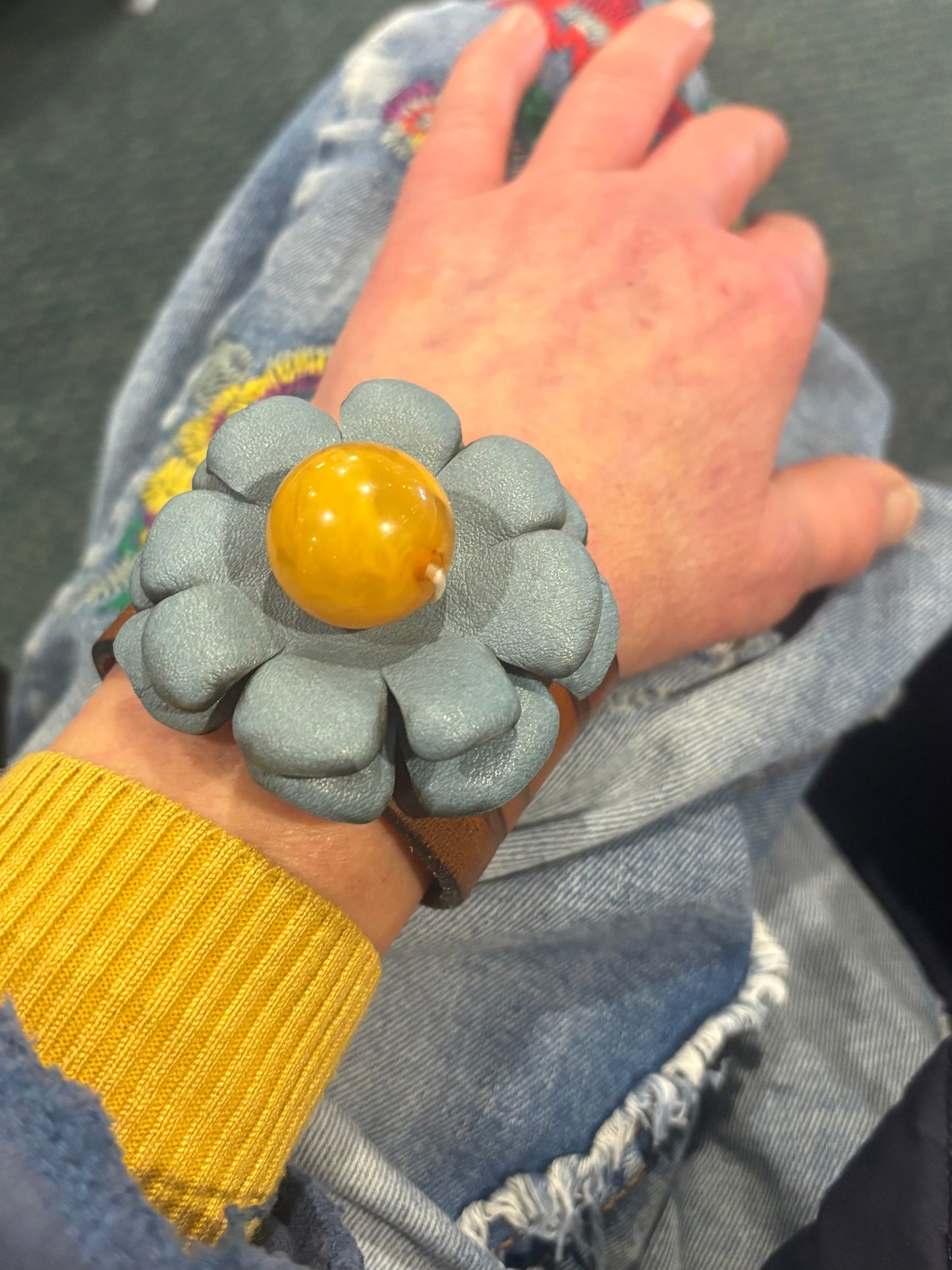 Leather Boho Flower Cuff Bracelet
