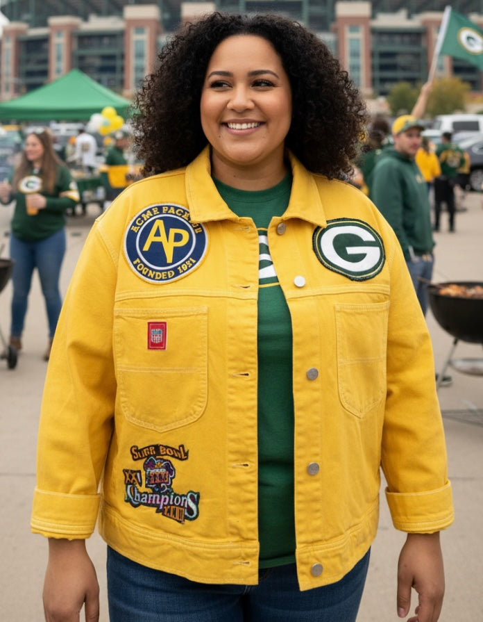 Reworked over dyed Packers Game day Denim Jean jacket