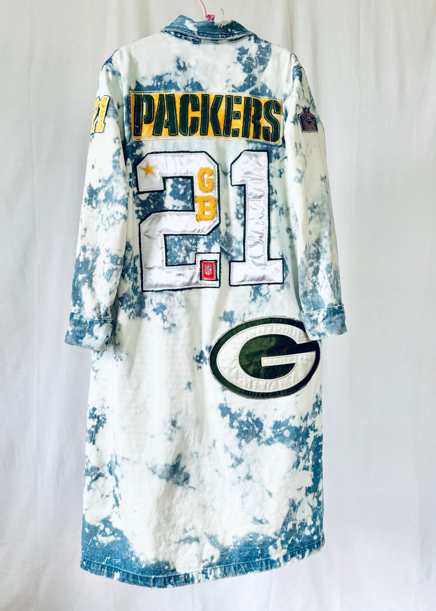 Reworked Packers Retro Game Day Denim Duster Maxi Coat