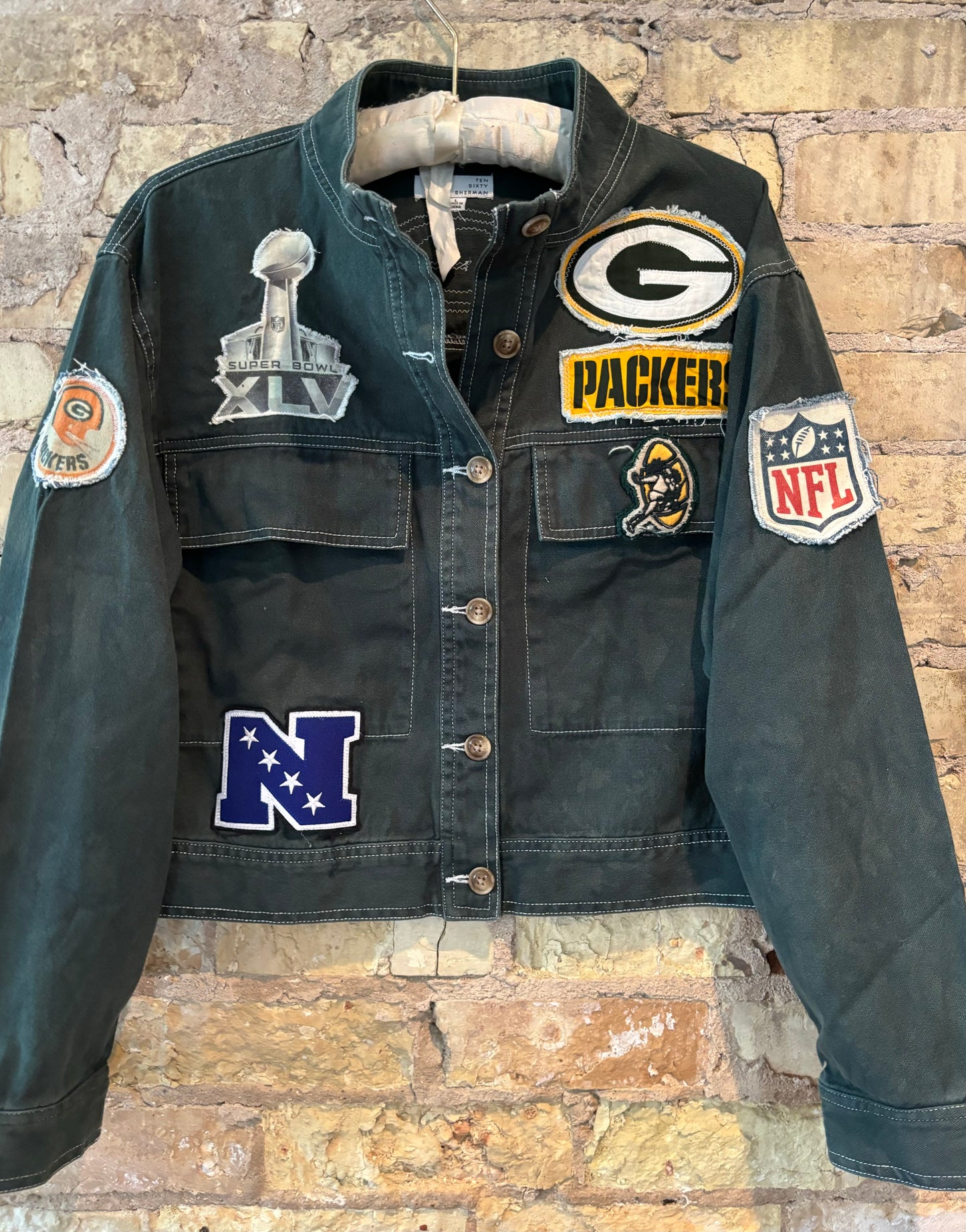 Reworked over-dyed Packers Game Day denim Jacket