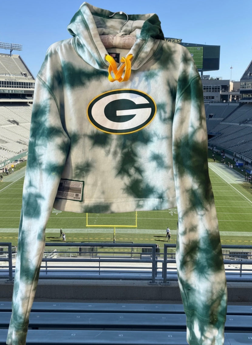 Reworked Packers cropped Tie Dyed Hoodie