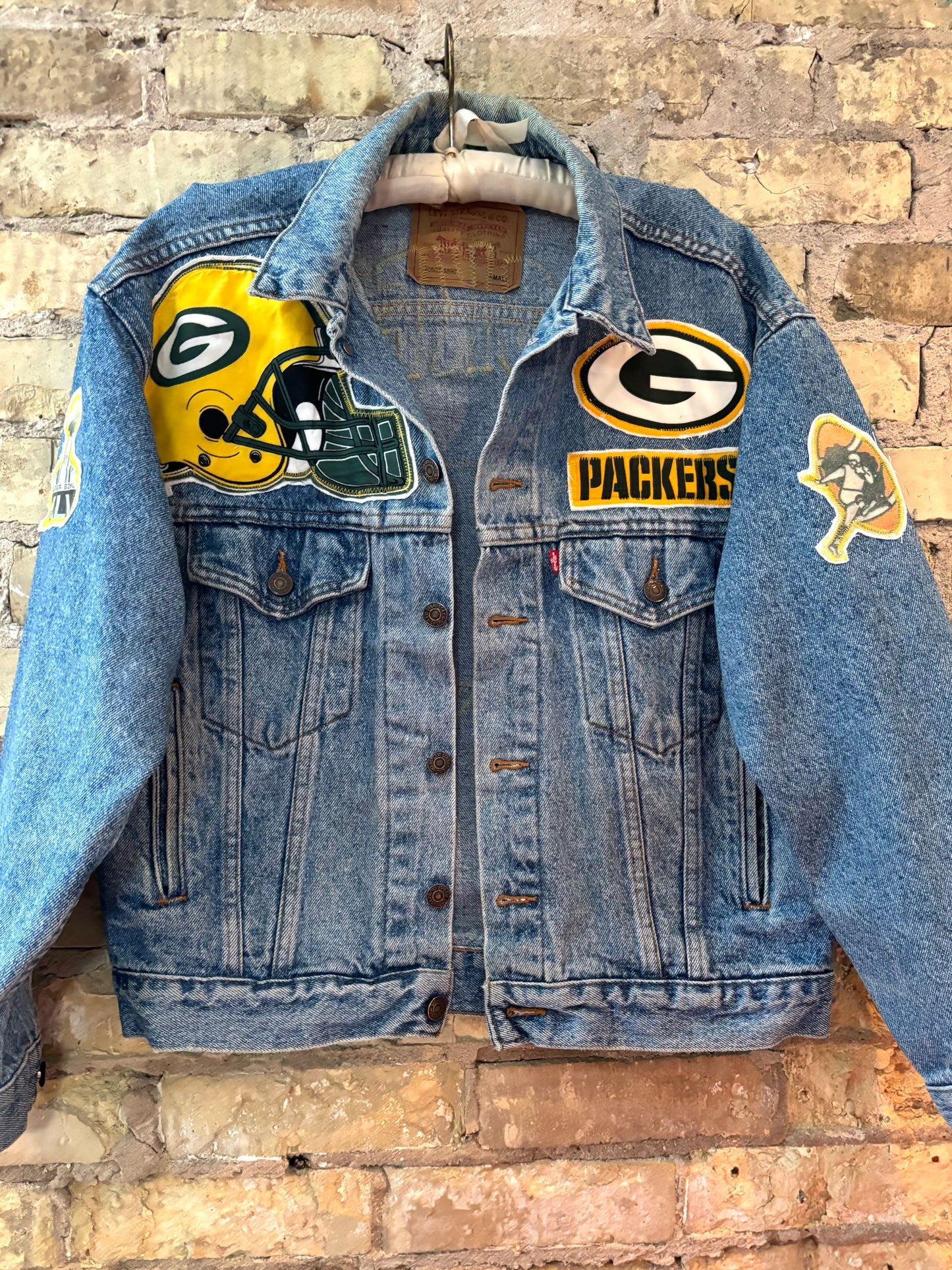 Reworked Vintage Stone Washed Packers LEVI Game Day Denim Jacket