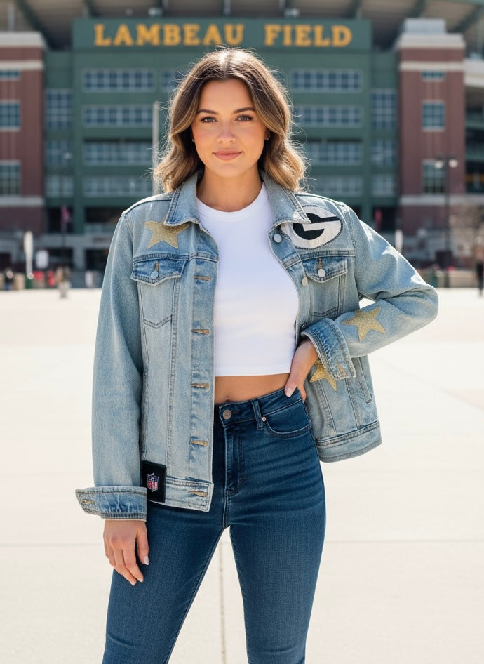 Reworked  Sequence & Gems Game day Denim Jacket