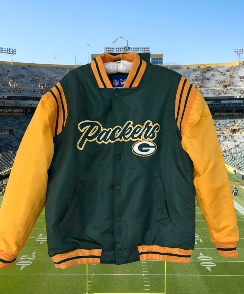 Vintage Green Bay Packers Satin Varsity Bomber Coat Jacket