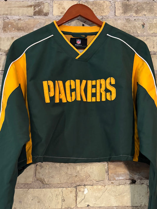 Retro 90’s Green Bay Packers V Neck Cropped Windbreaker