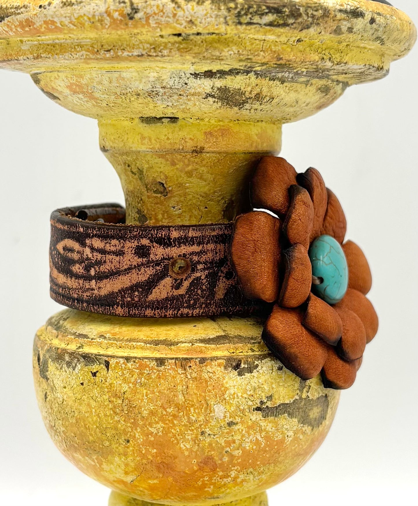 Hand Tooled Boho Leather Flower Bracelet