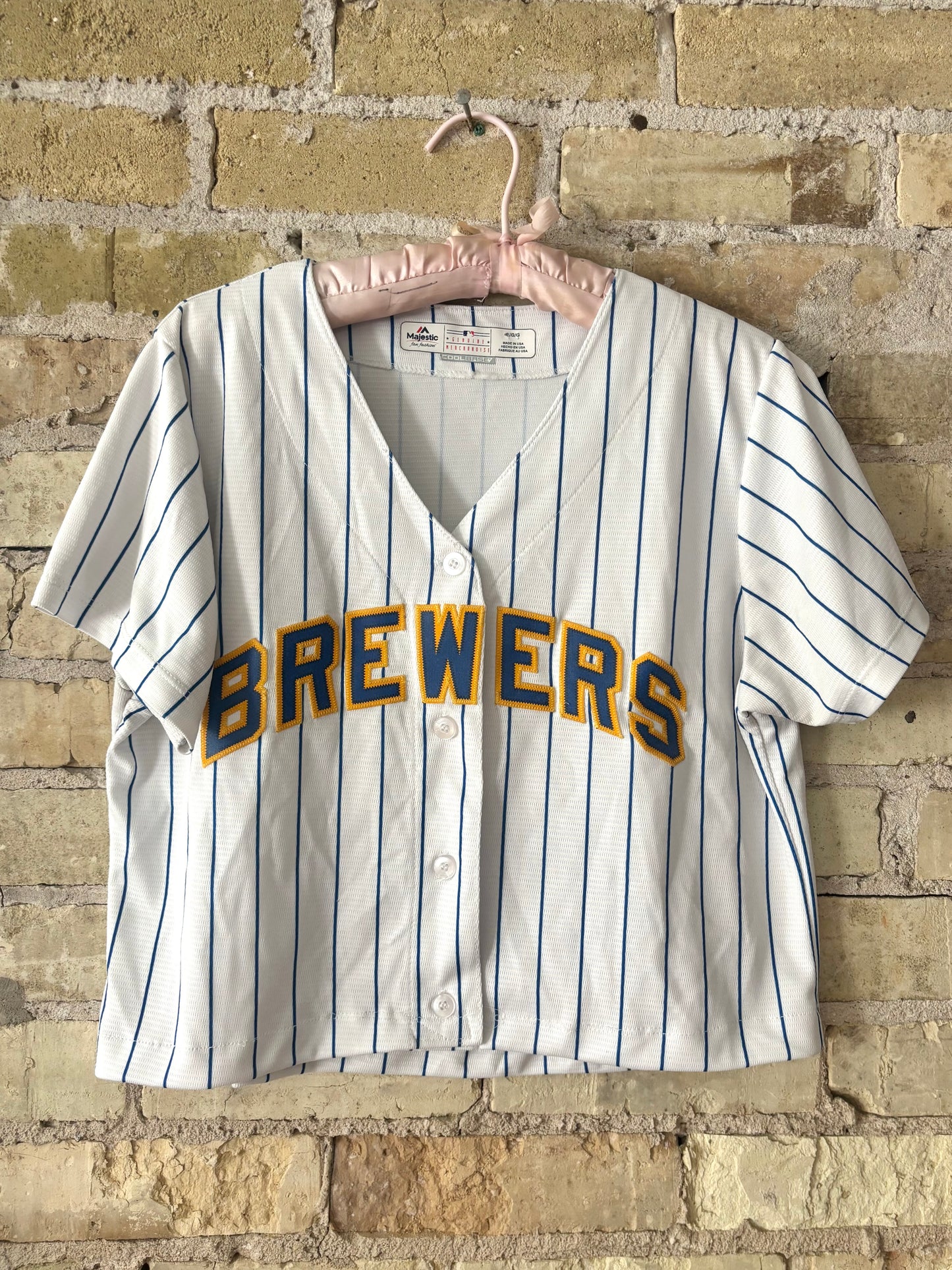 Milwaukee Brewers Retro Button up Striped Baseball Jersey