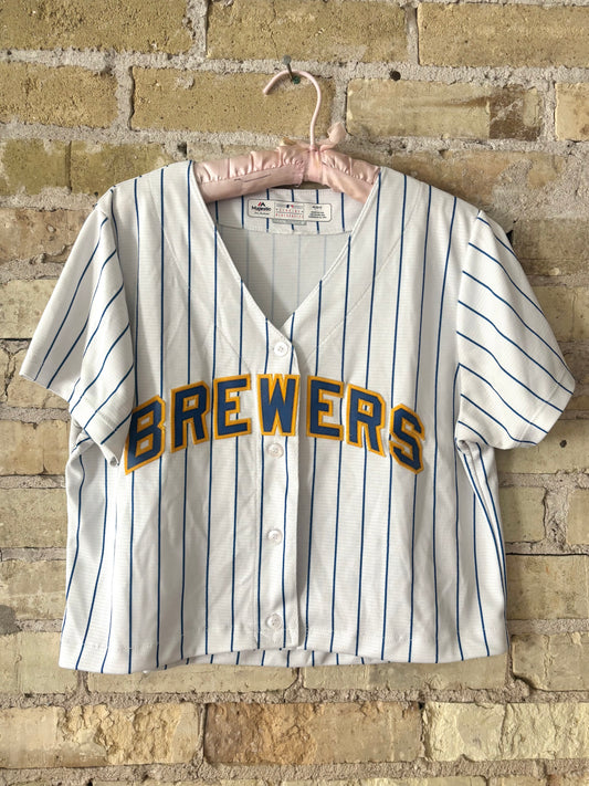 Milwaukee Brewers Retro Button up Striped Baseball Jersey