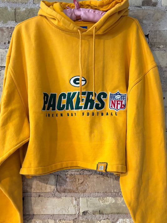 Packers Retro Reebok Yellow Crop Top Hoodie