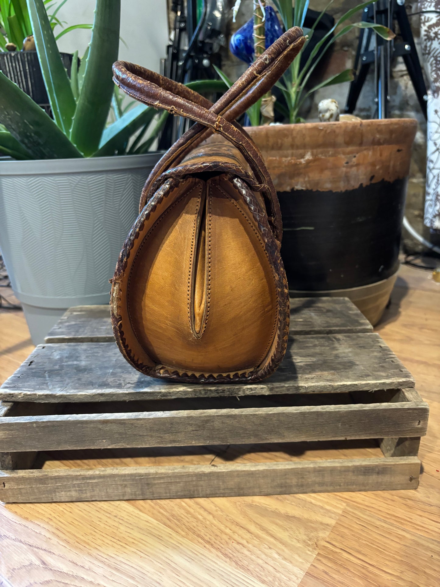 Vintage 70’s  Hand Tooled  leather   Boho Tote Bag