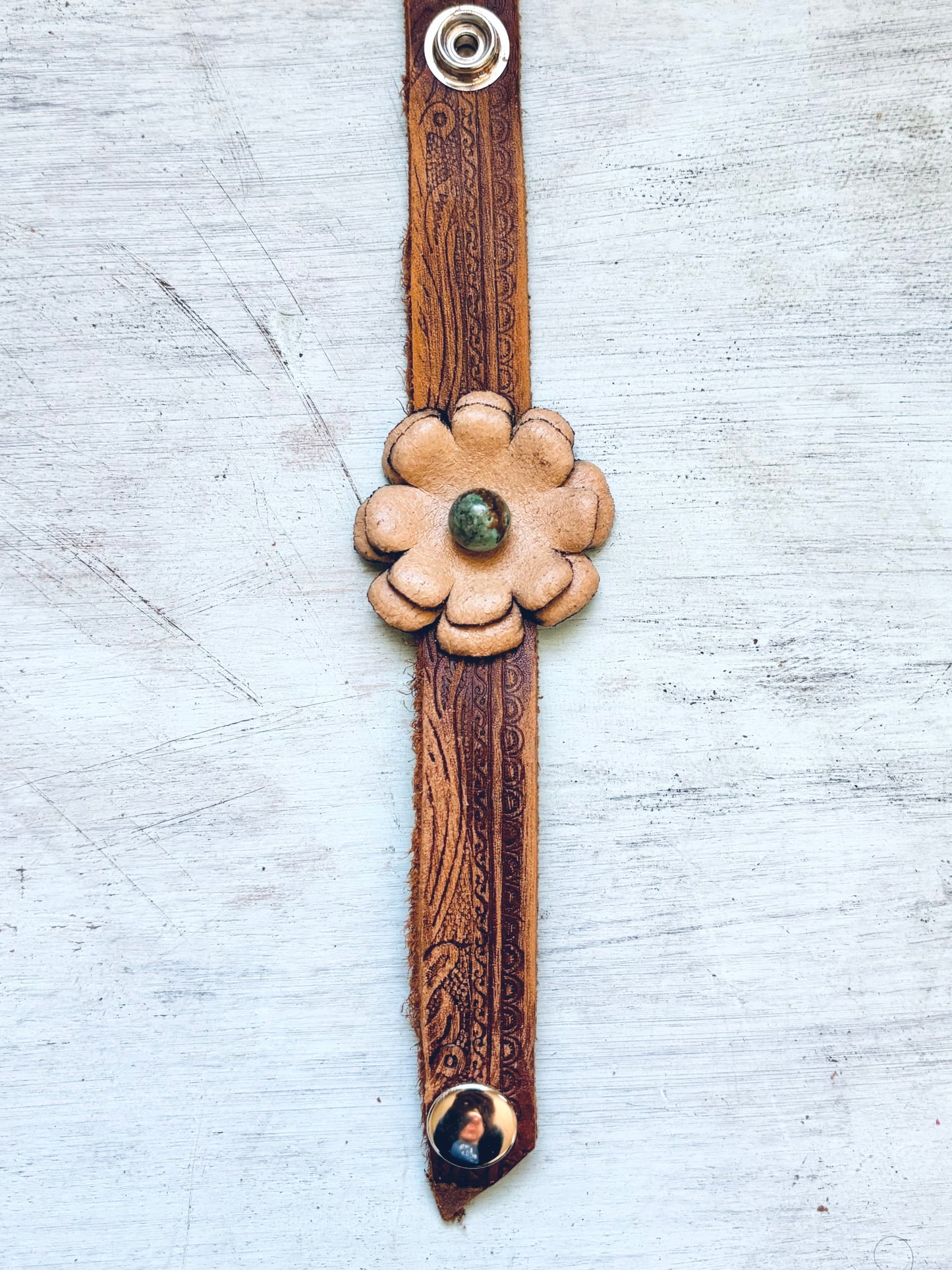 Handmade Reclaimed Leather Flower Bracelet