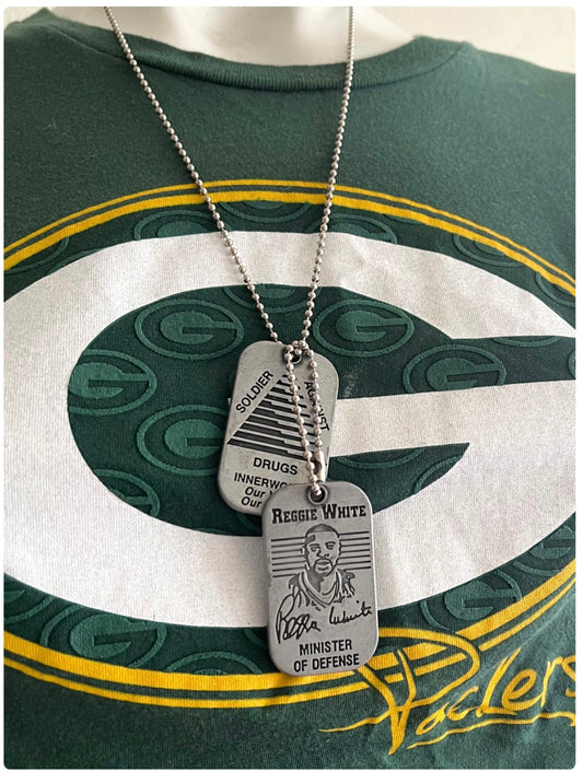 Vintage 90’s Reggie White Minister of Defense Etched signed collaborative Dog Tags