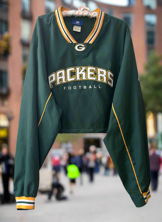 Reworked Retro Green Bay Packers Cropped Crewneck Windbreaker
