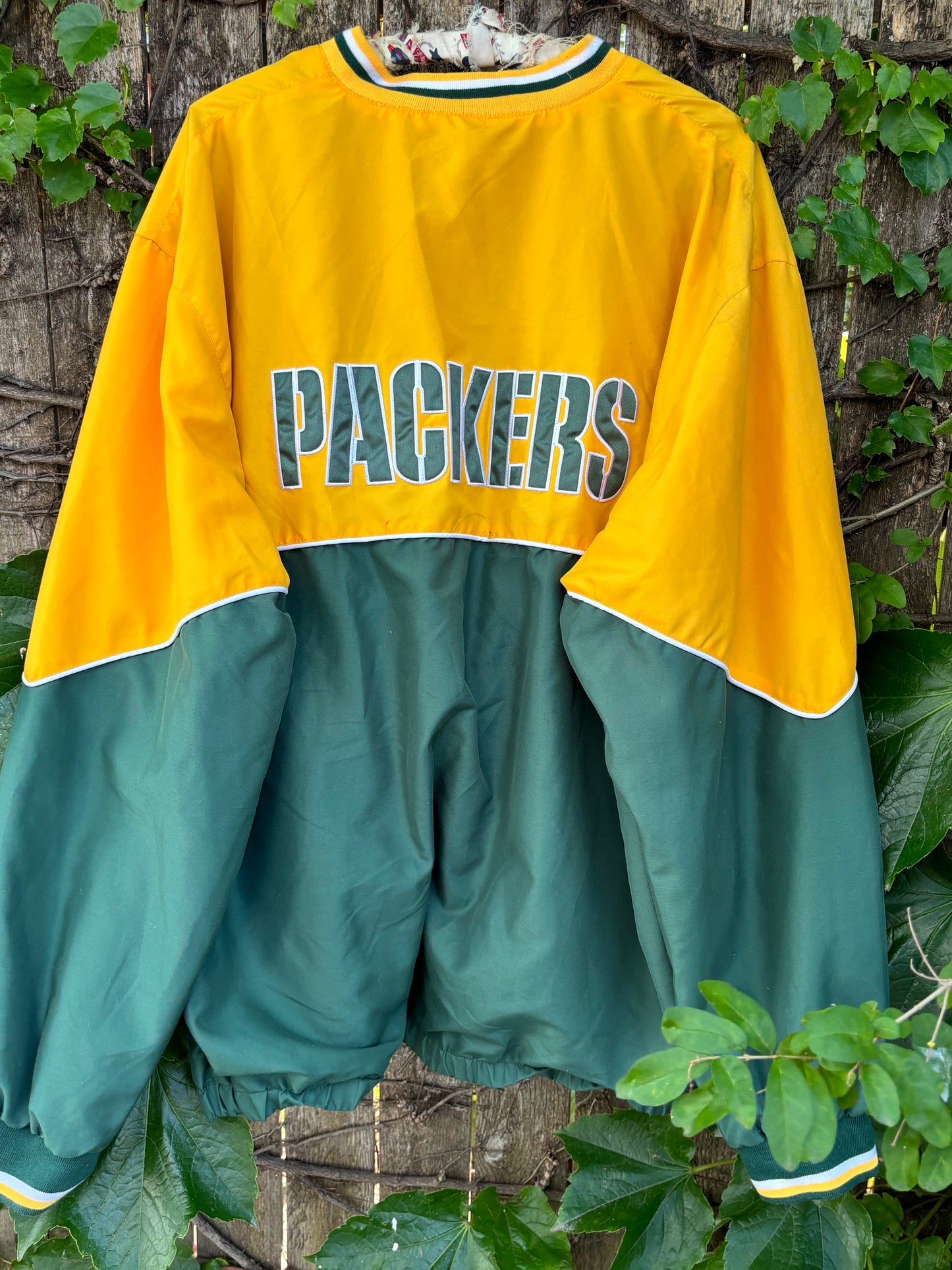 Vintage 90s Green Bay Packers Color Block V Neck Windbreaker Pullover