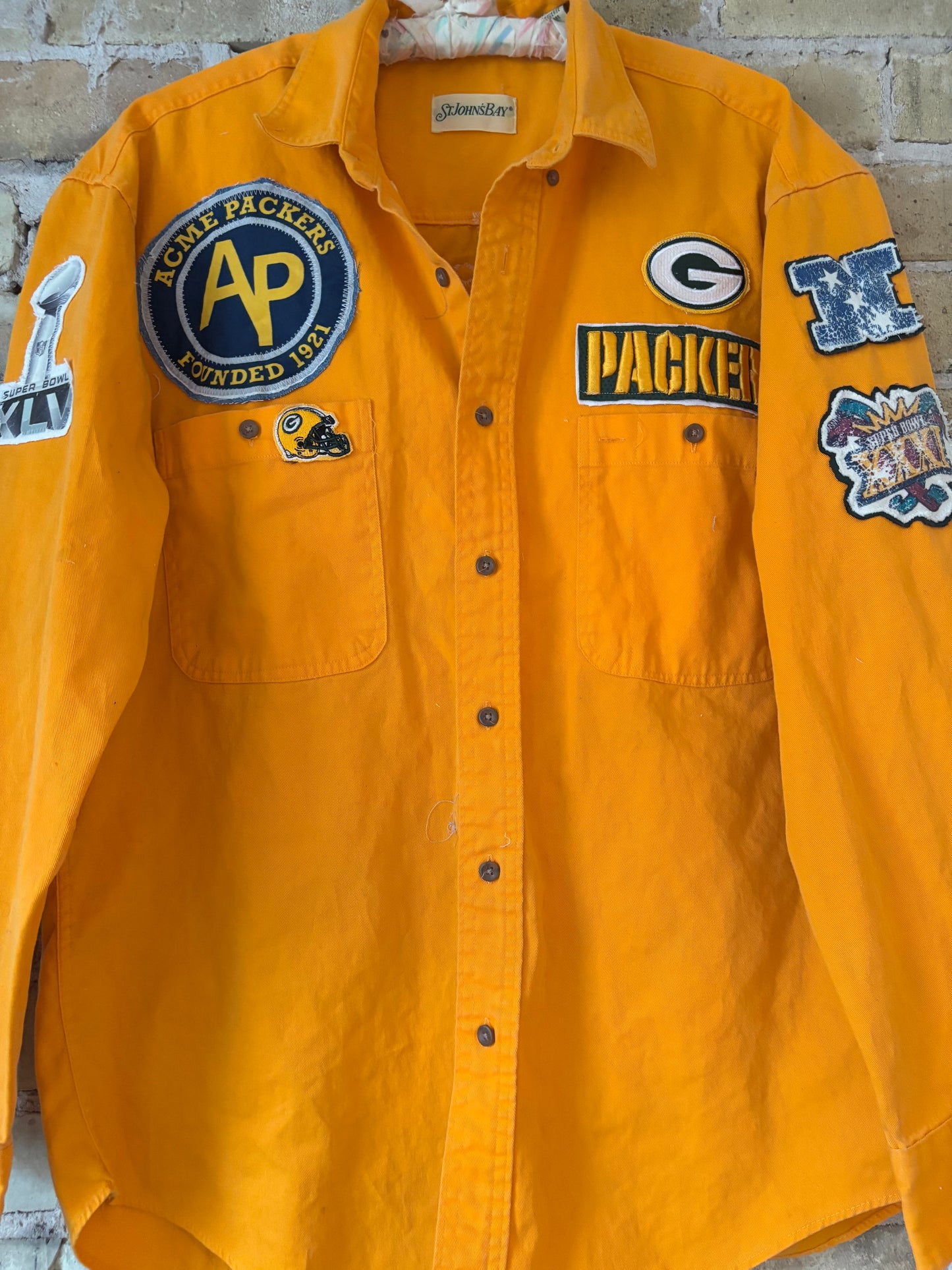 Reworked Packers Retro Yellow Game Day button up Denim Shirt