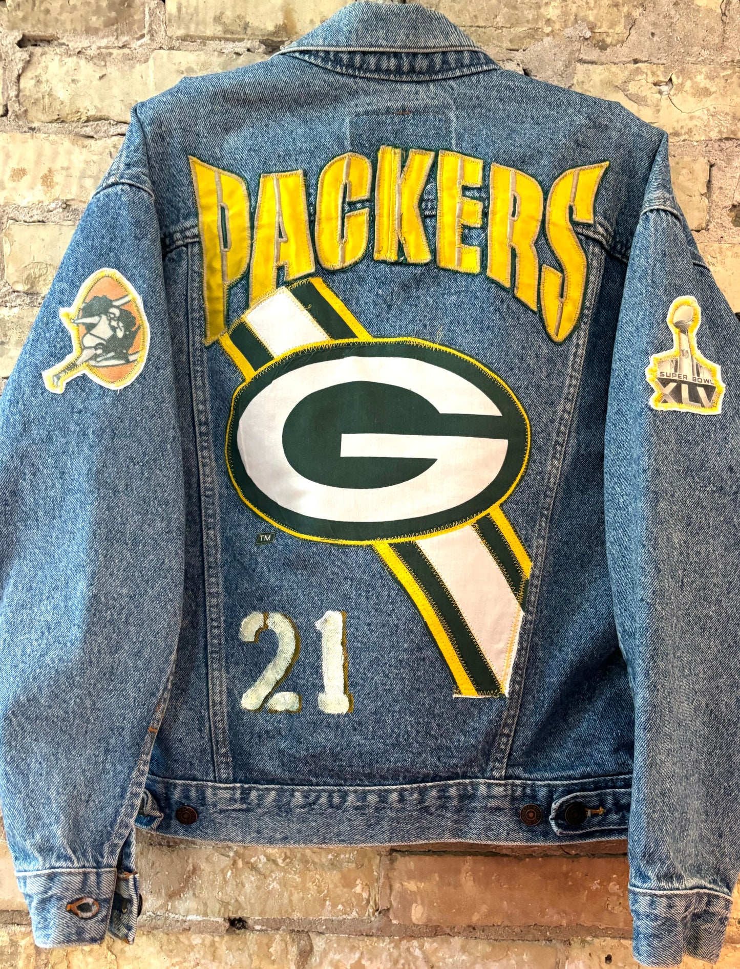 Reworked Vintage Stone Washed Packers LEVI Game Day Denim Jacket