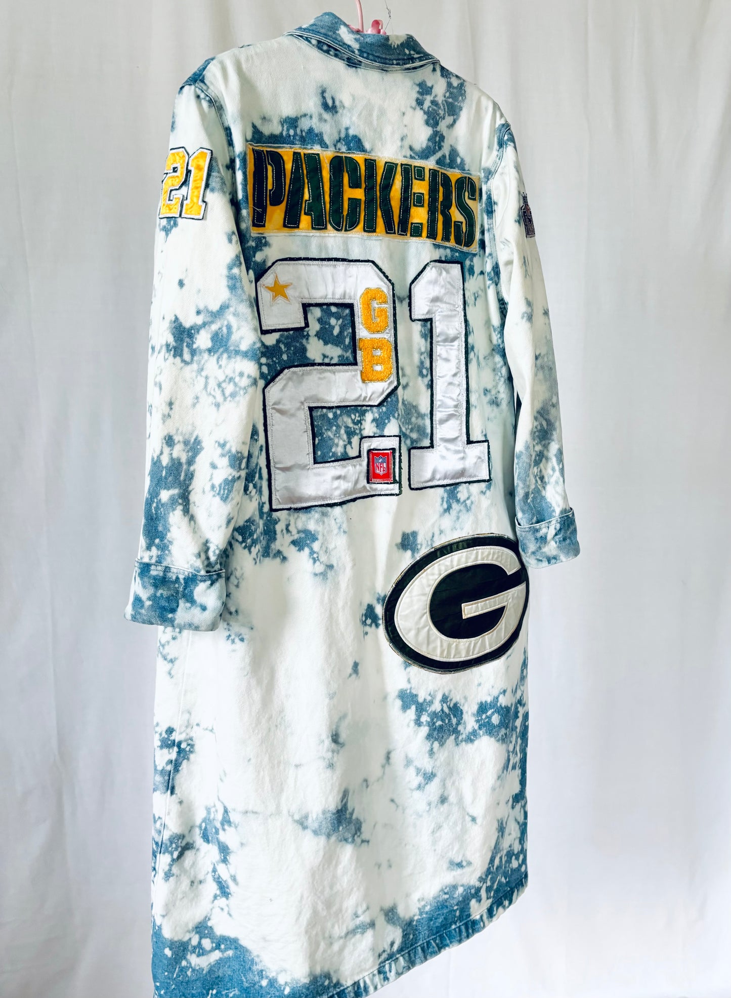 Reworked Packers Retro Game Day Denim Duster Maxi Coat