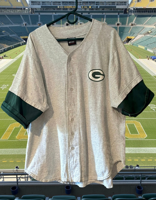 Rare 90’s Vintage GB Packers Heather Gray Button up  Baseball Jersey
