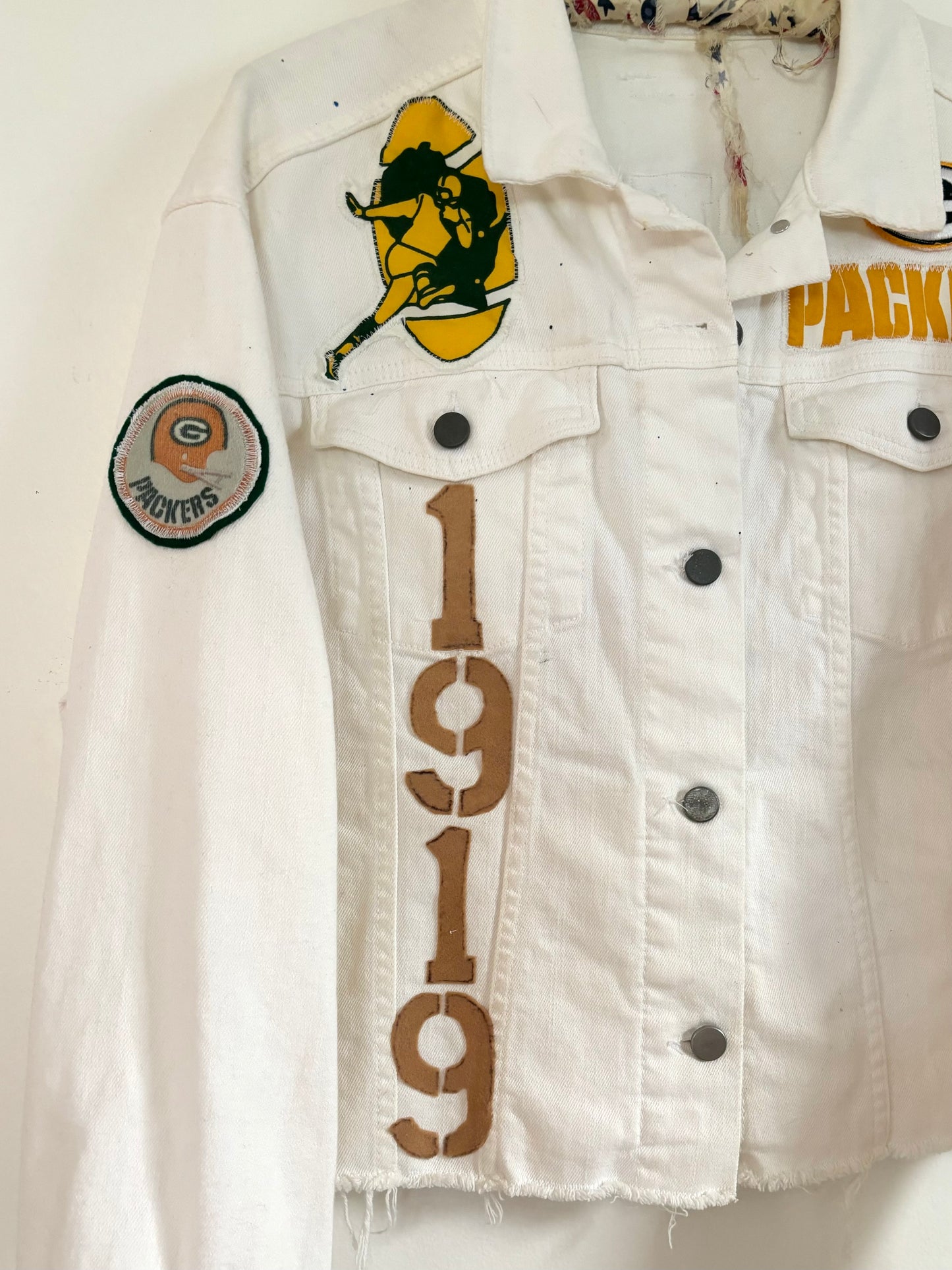 Reworked Packers White Denim Game Day Jacket