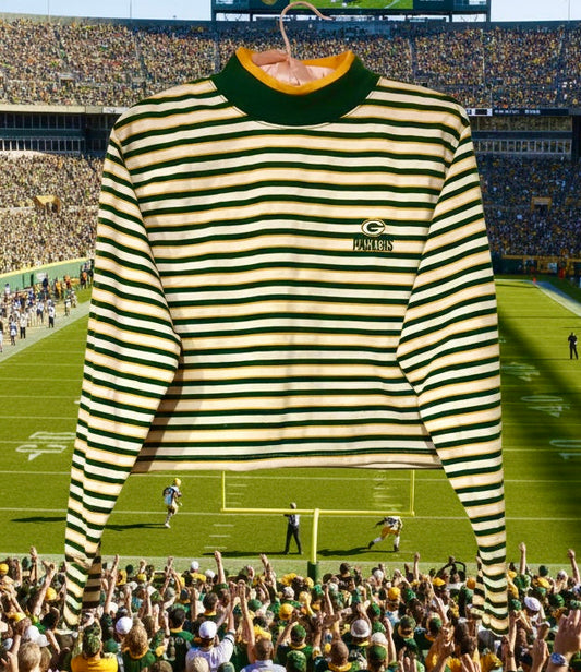 Reworked Vintage Green Bay Packers Striped Mock Neck Cropped shirt