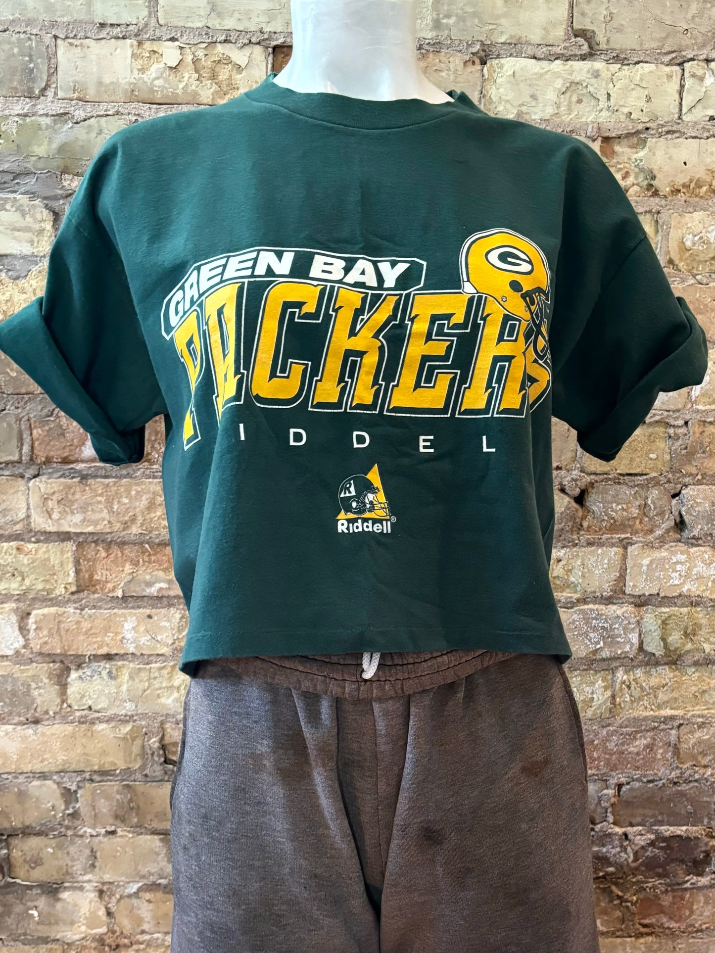 Reworked Packers Vintage Riddell cropped Graphic Tee