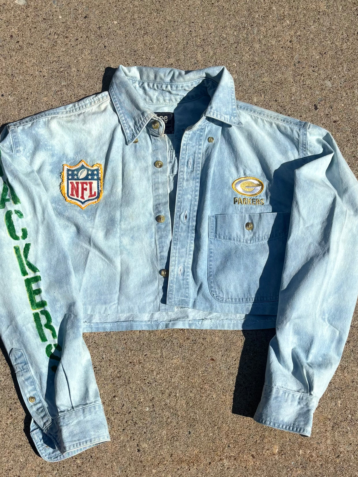 90’s Retro distressed Game Day Crop Top Denim Shirt