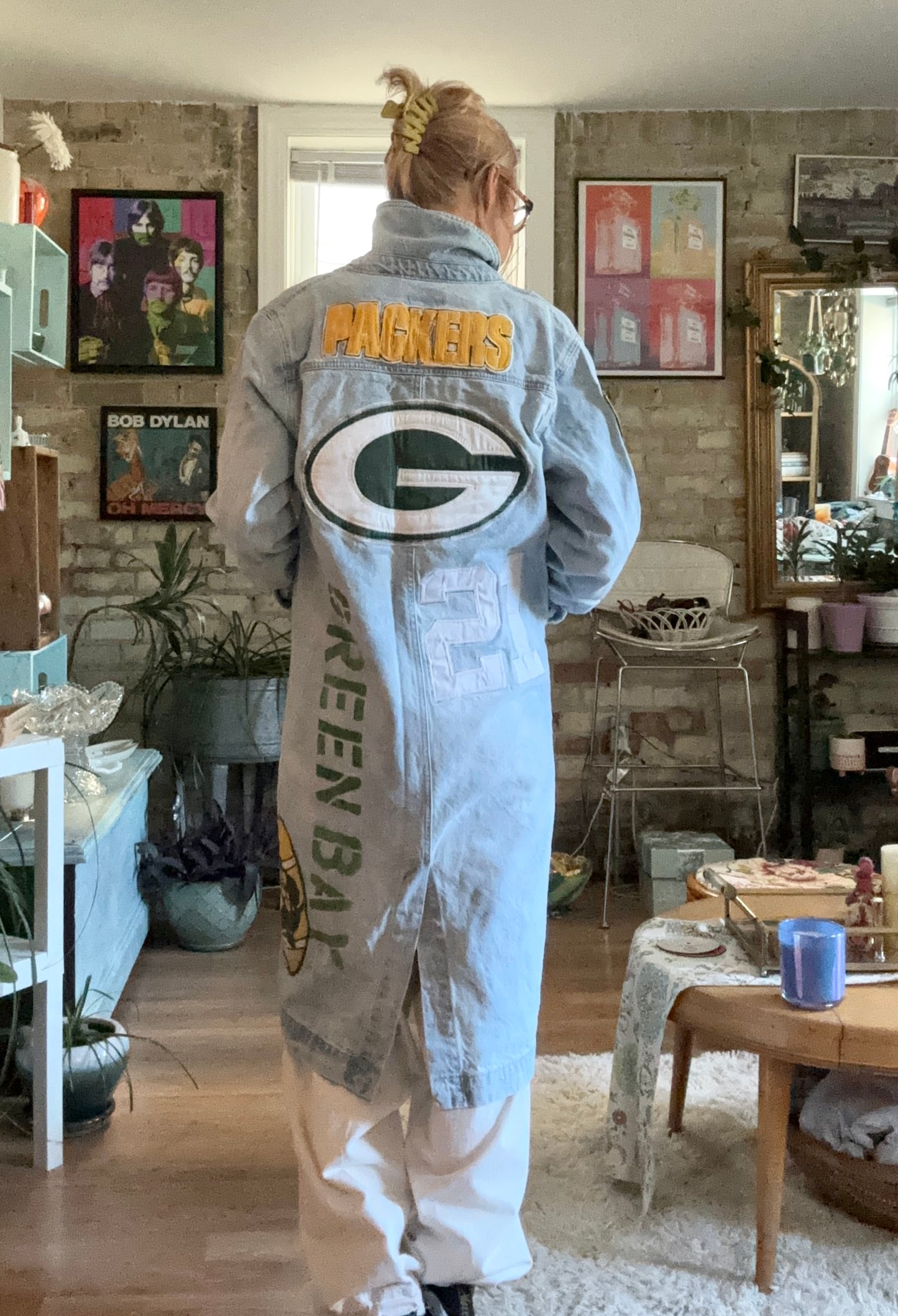 Reworked Packers Retro Game Day Denim Duster Coat