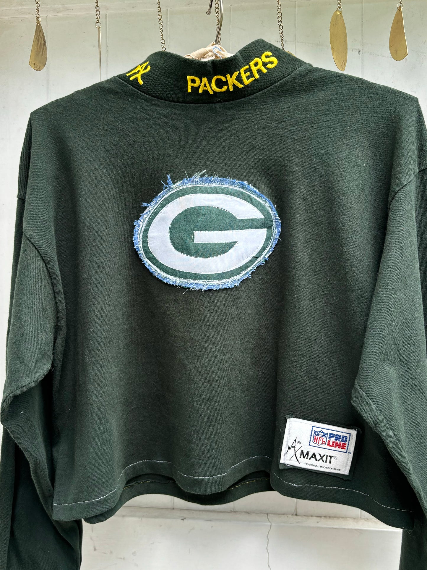 Reworked Retro 90s Packers PROLINE crop top Mock Neck Shirt