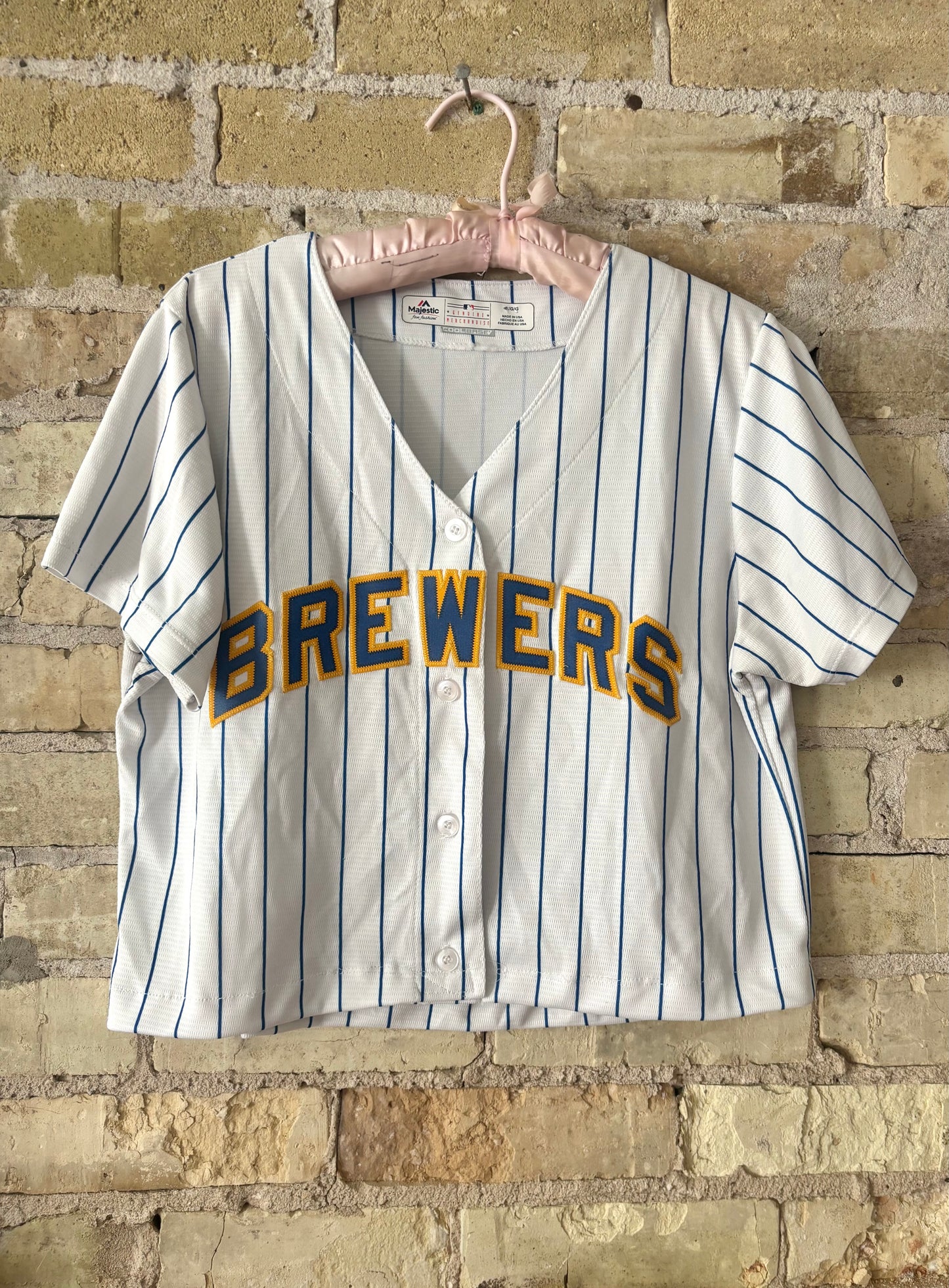 Milwaukee Brewers Retro Button up Striped Baseball Jersey