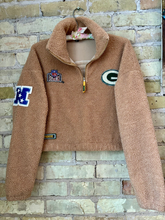 Reworked Green Bay Packers 1/4 Zip cropped Fleece Pullover