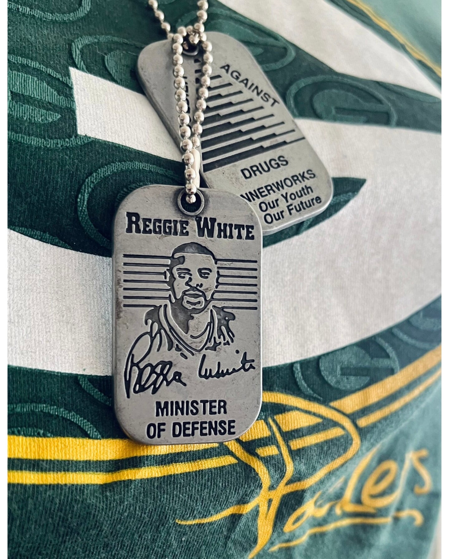 Vintage 90’s Reggie White Minister of Defense Etched signed collaborative Dog Tags