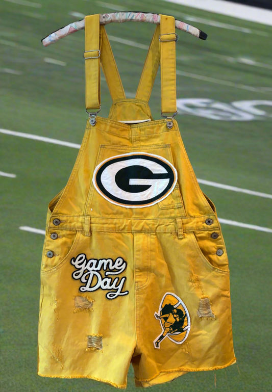 Reworked vintage over dyed Game Day Bib Overall Cutoffs