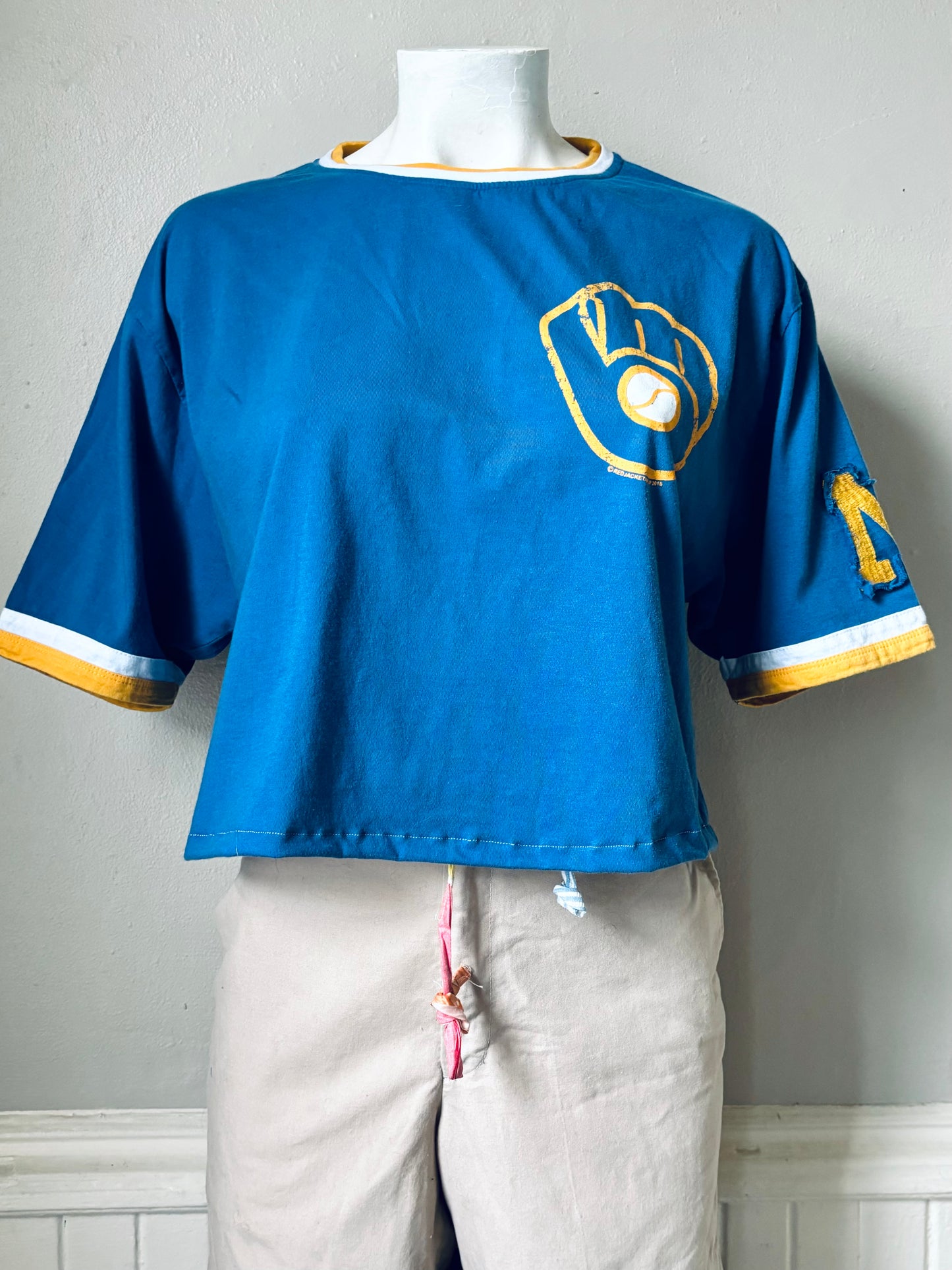 Reworked Milwaukee Brewers Cropped Throwback Ringer Graphic Tee