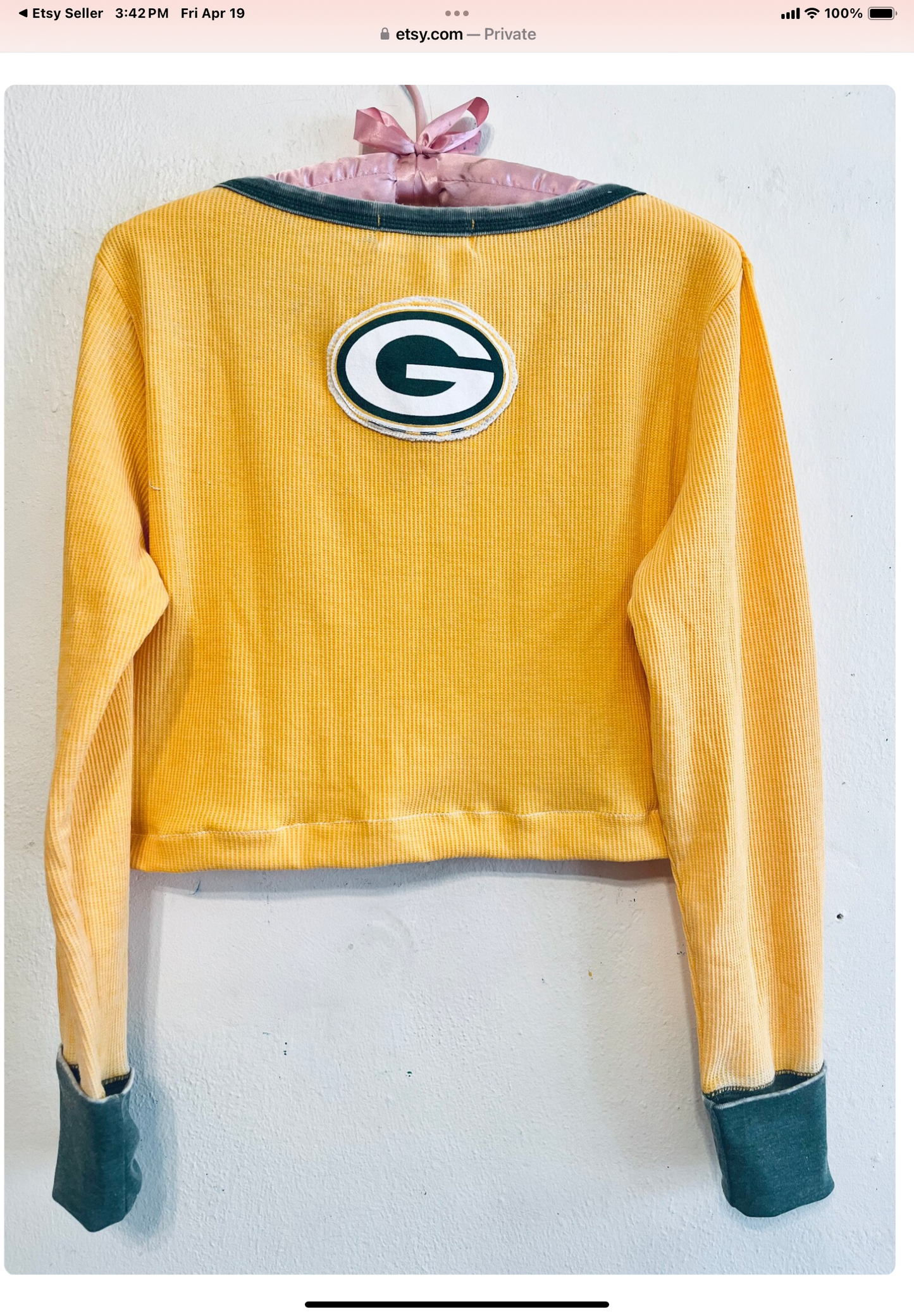 Reworked Packers Long sleeve Thermal Cropped Graphic Tee