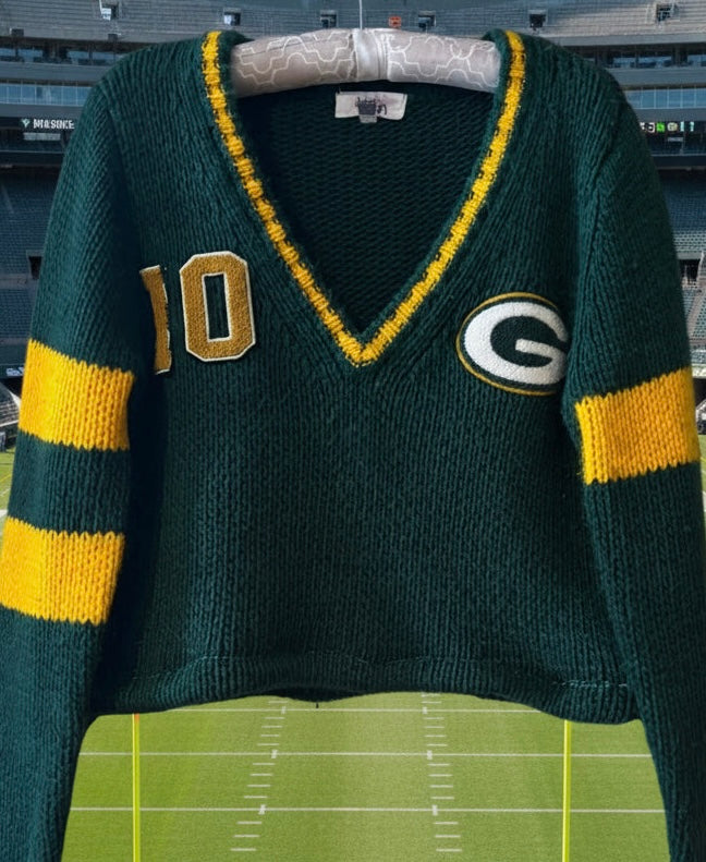 Vintage Rare Green Bay Packers HandKnit Cropped Varsity Sweater