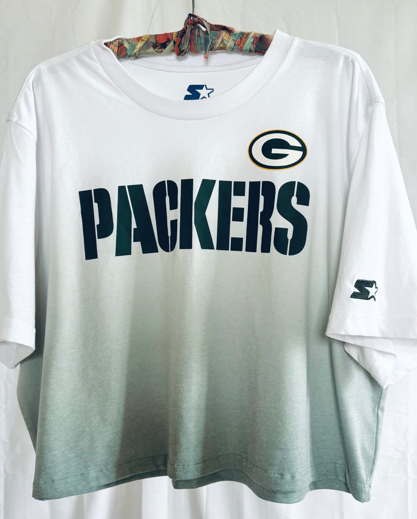 Reworked Retro STARTER Green Bay Packers ombré Dyed cropped Graphic T-shirt