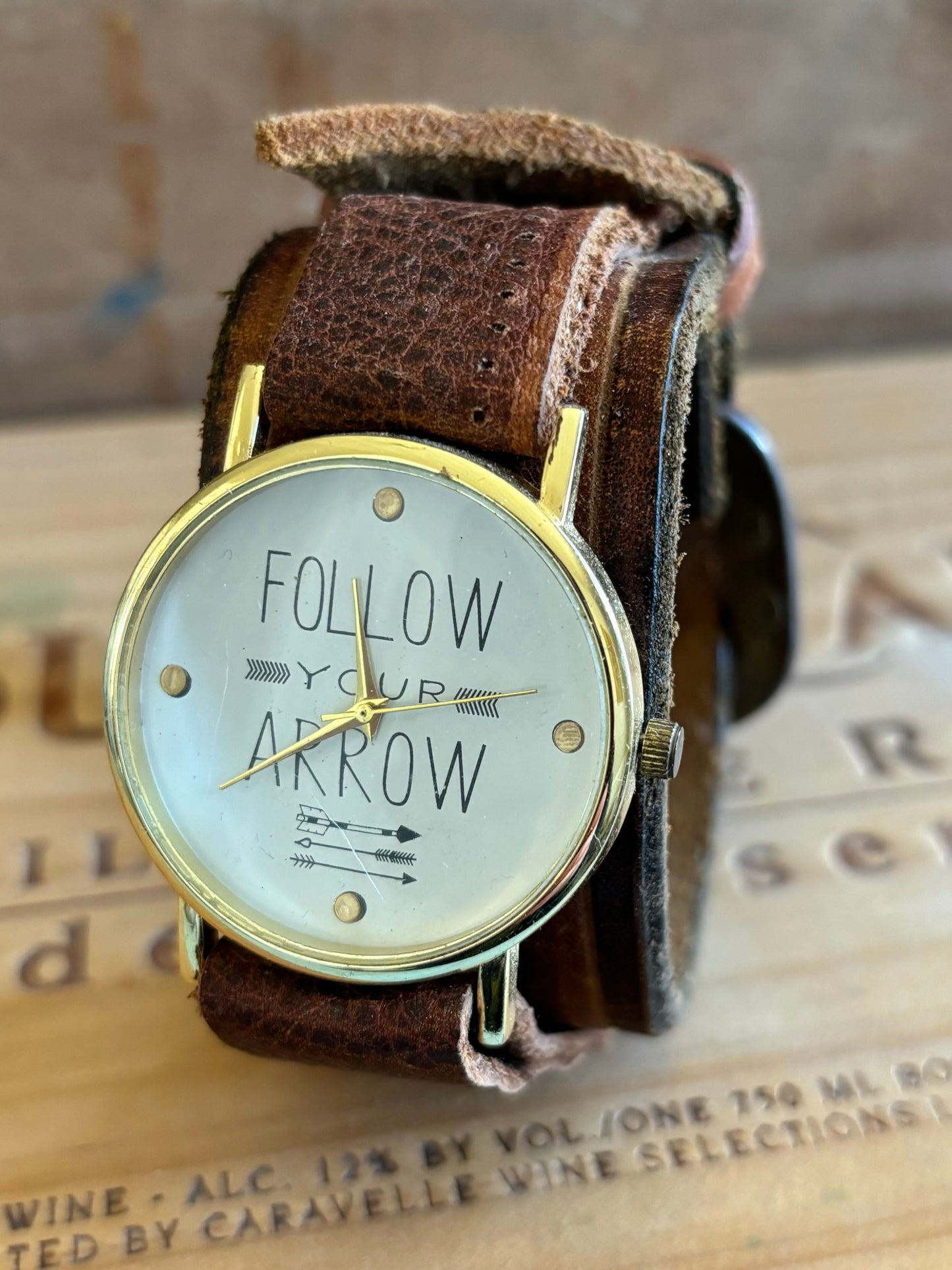 Handmade Distressed Leather Wristband Cuff Watch