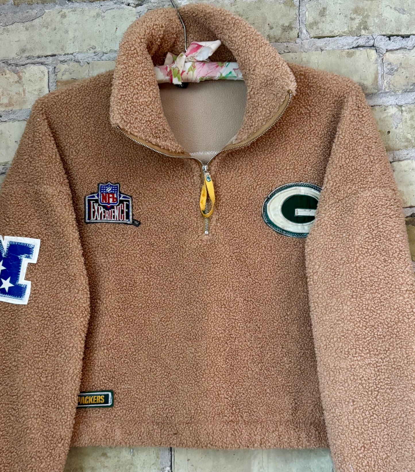 Reworked Green Bay Packers 1/4 Zip cropped Fleece Pullover