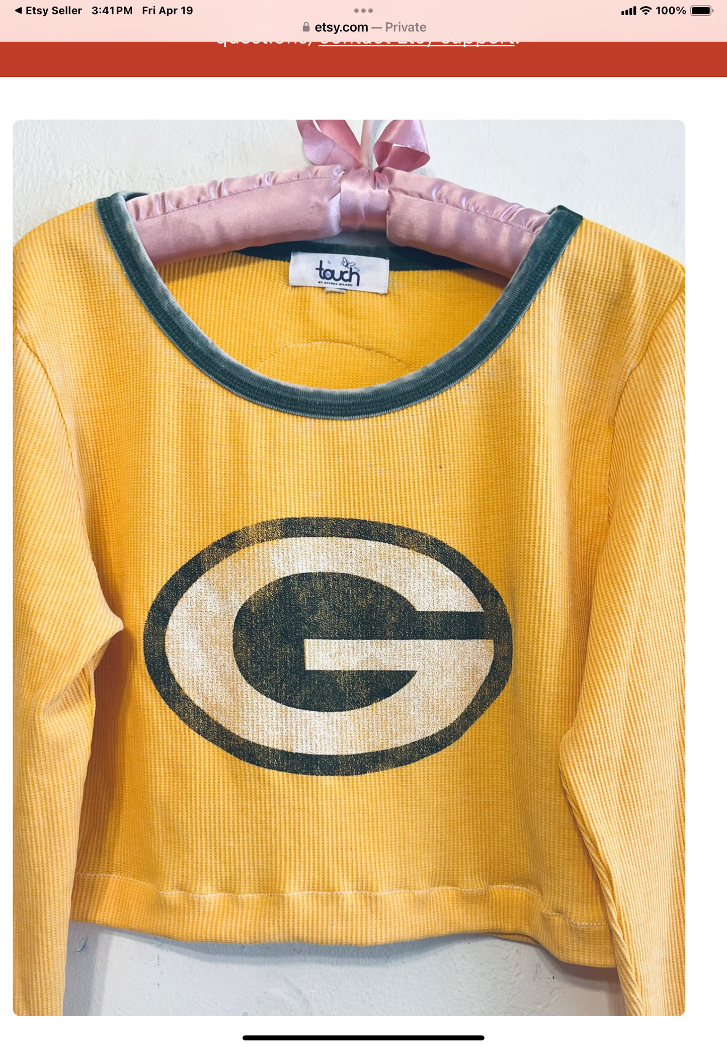 Reworked Packers Long sleeve Thermal Cropped Graphic Tee