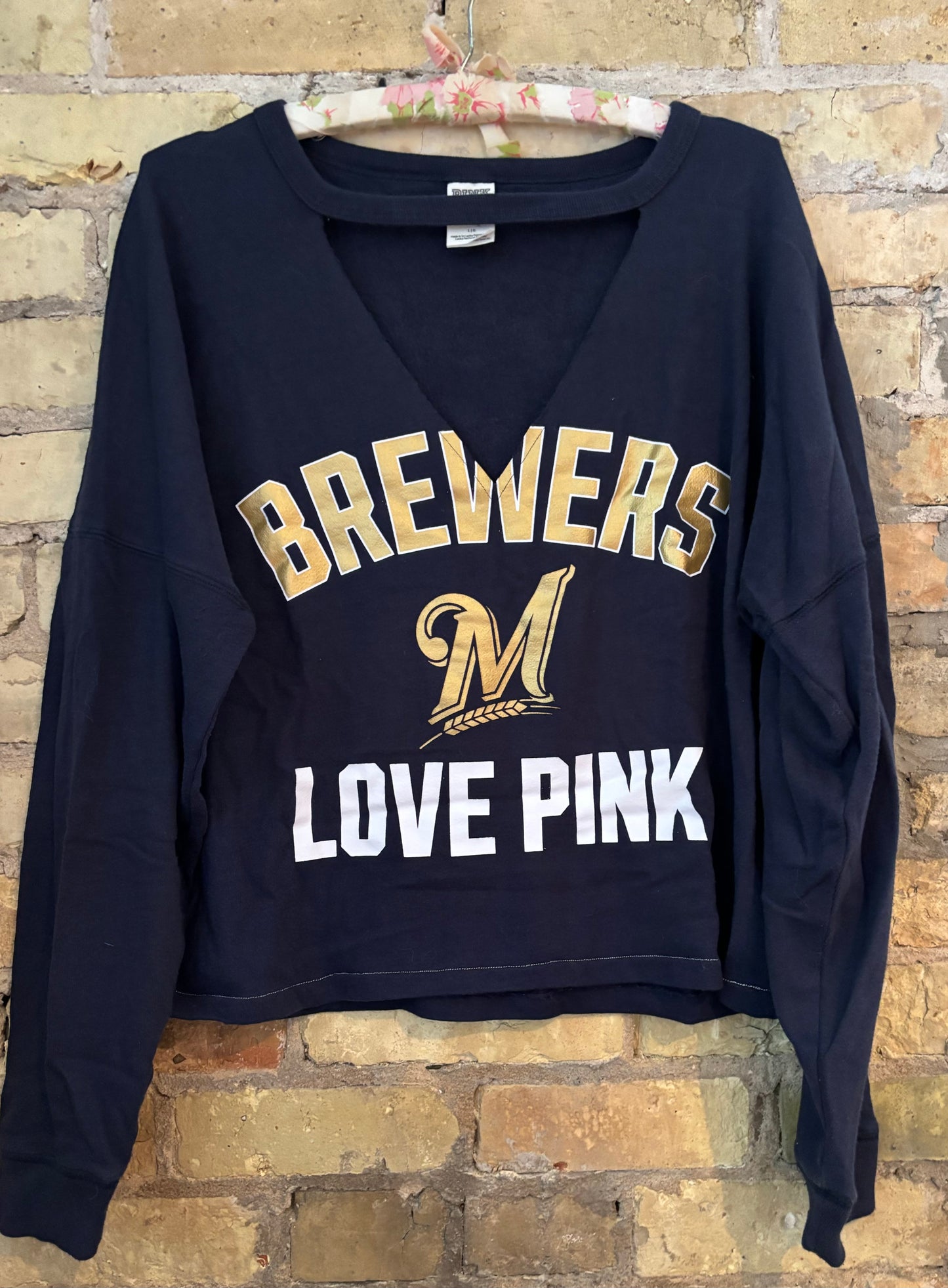 Reworked Retro Milwaukee Brewers VS PINK V Cut Cropped Crewneck