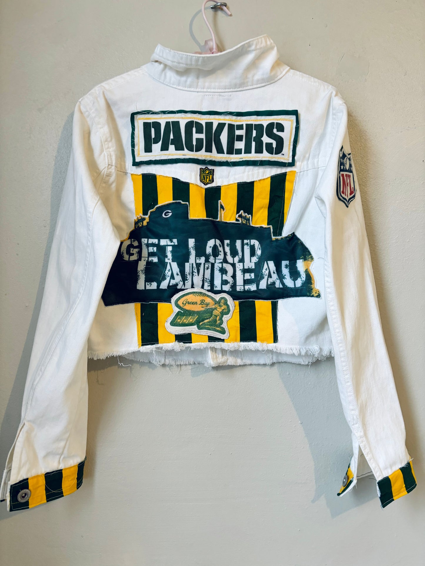 Reworked Woman's Game Day cropped Jean Jacket