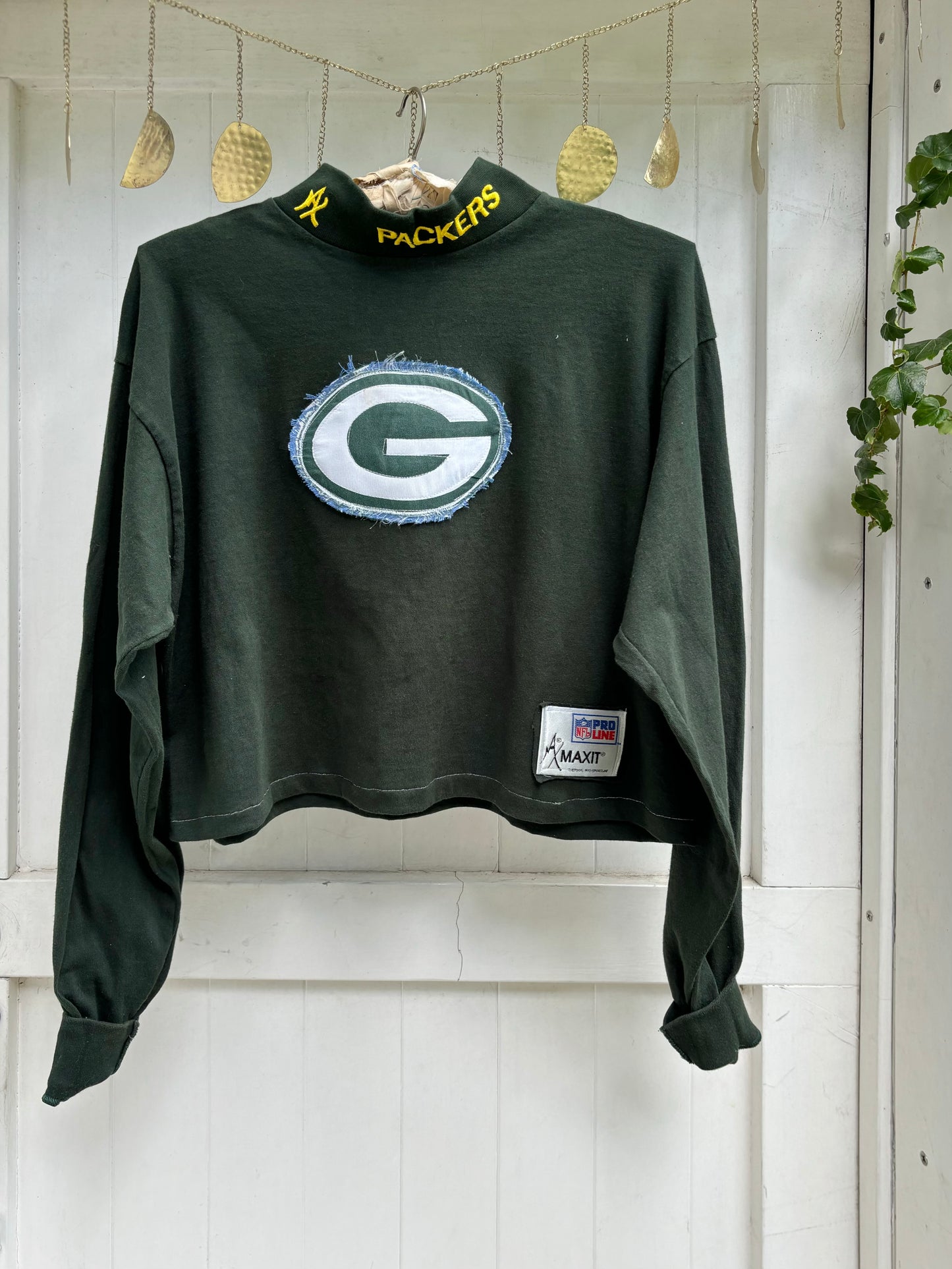 Reworked Retro 90s Packers PROLINE crop top Mock Neck Shirt