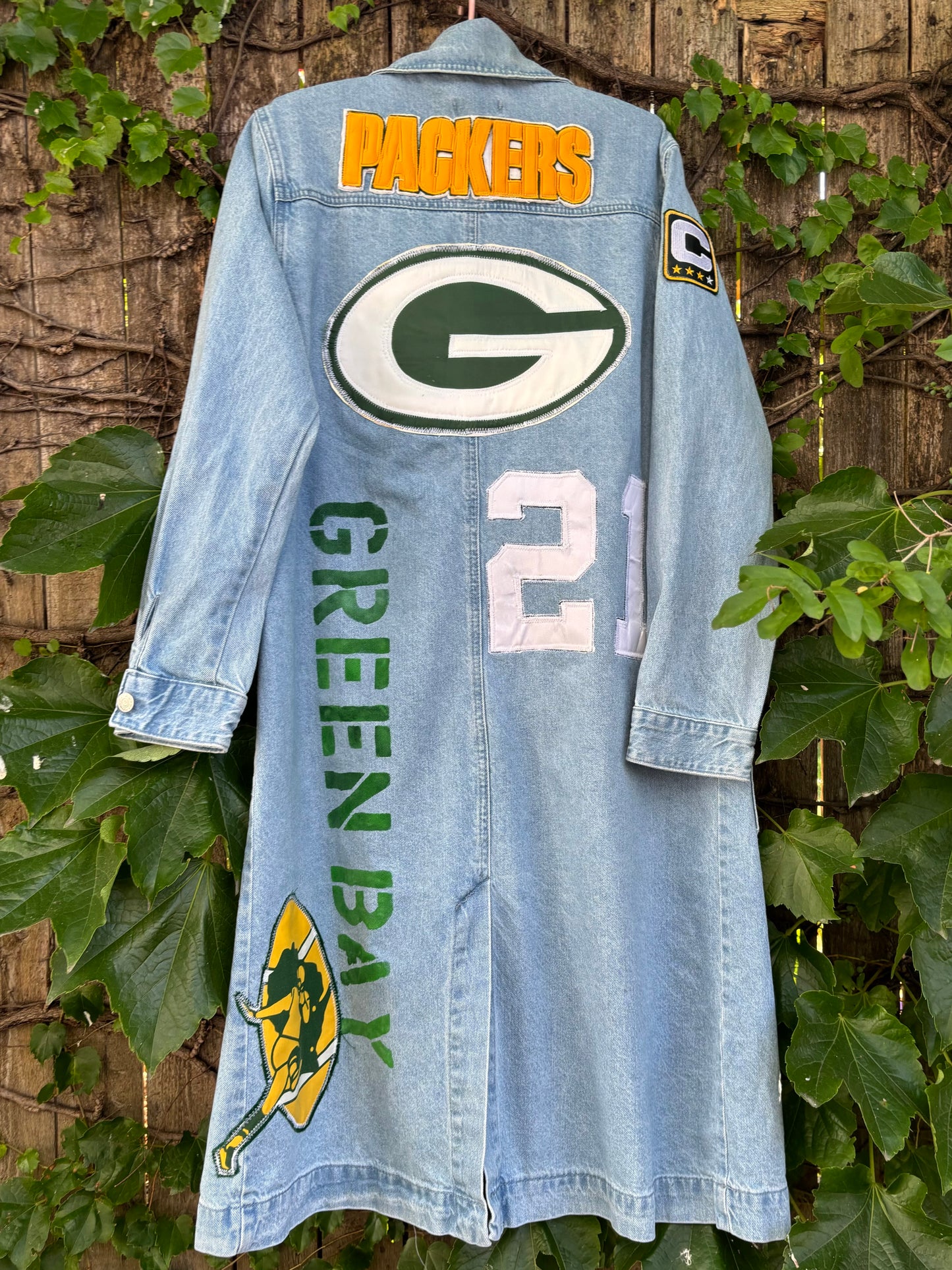 Reworked Packers Retro Game Day Denim Duster Coat