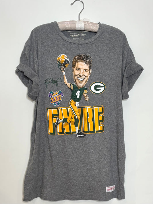 Vintage Signed Brett Favre Super Bowl Souvenir Cartoon Graphic  Tee