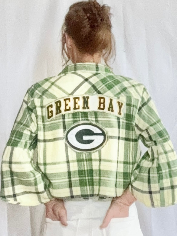 Reworked Packers cropped Game Day Flannel Shirt