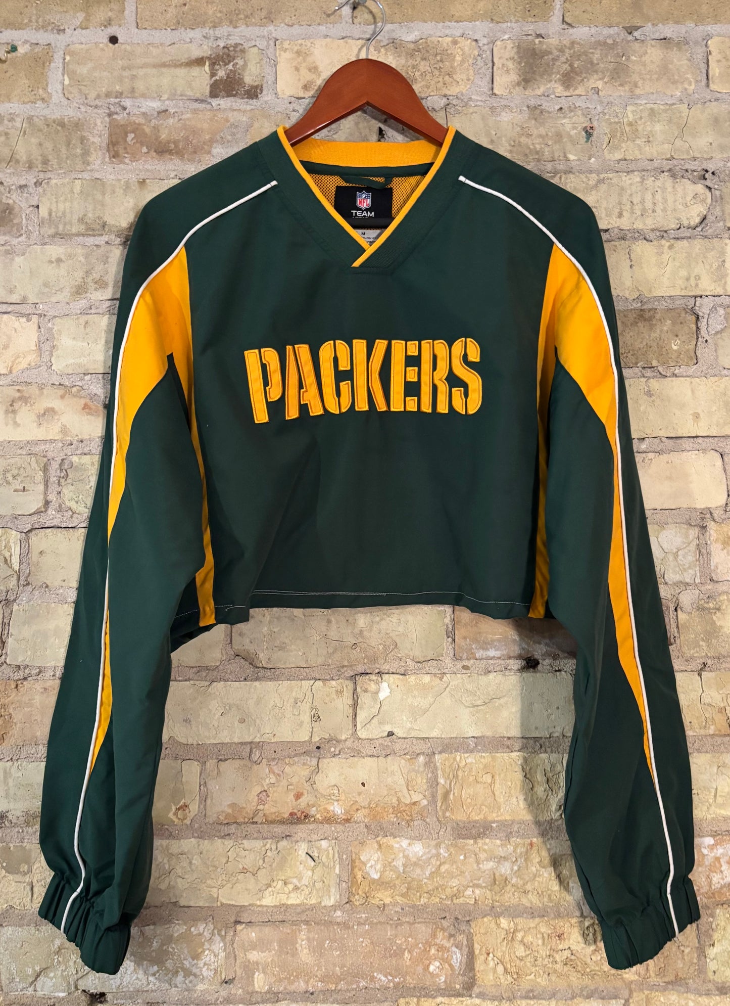 Retro 90’s Green Bay Packers V Neck Cropped Windbreaker