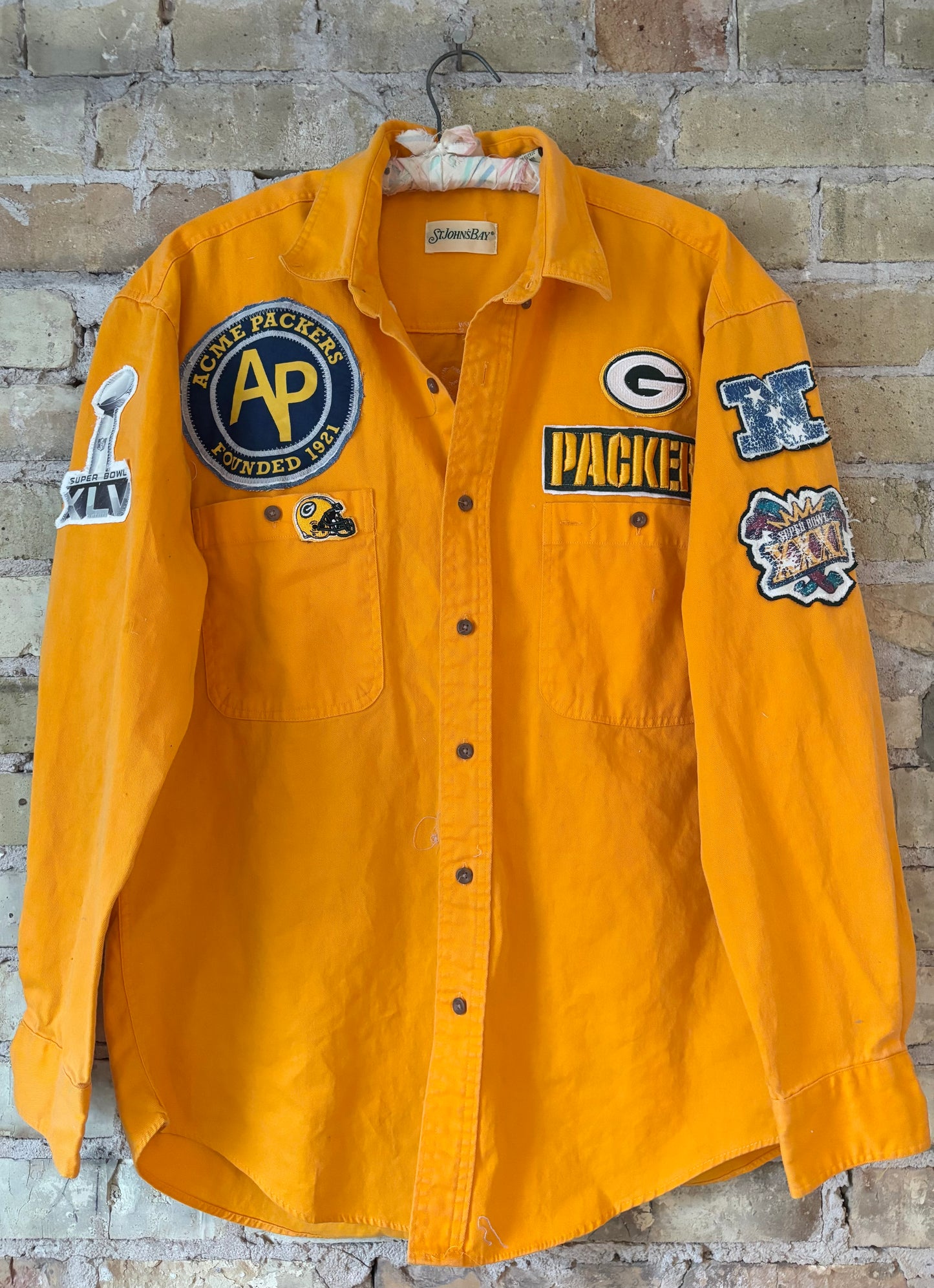 Reworked Packers Retro Yellow Game Day button up Denim Shirt